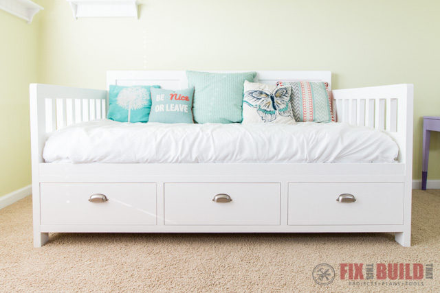 twin bed with dresser underneath