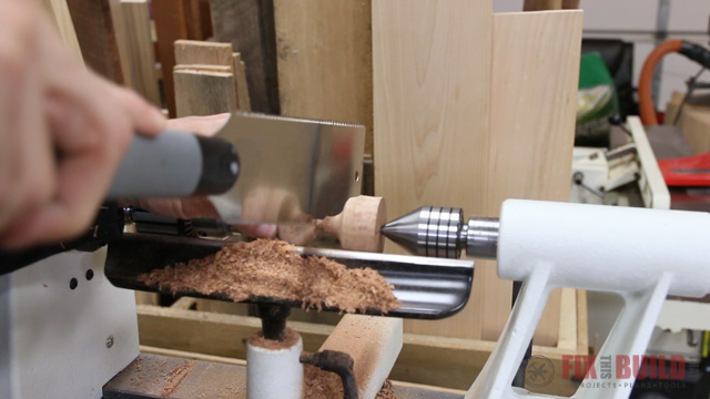 cutting off a turning with a pull saw