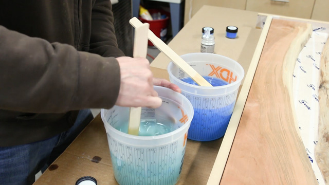 mixing epoxy resin for a river table