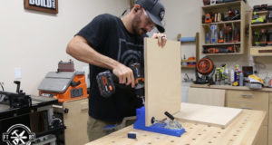 putting pocket holes in piece of wood with jig