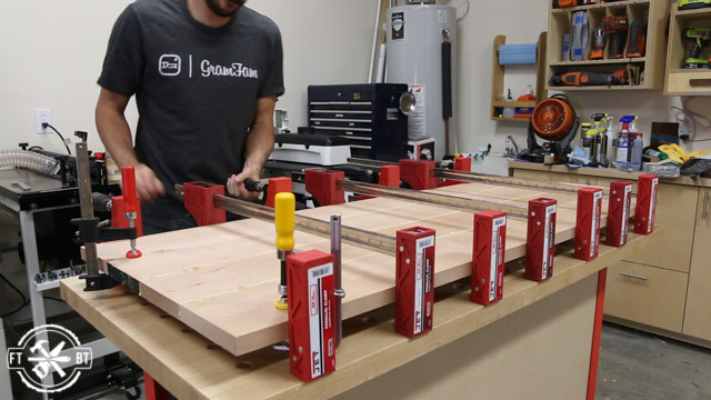 gluing and clamping cherry boards