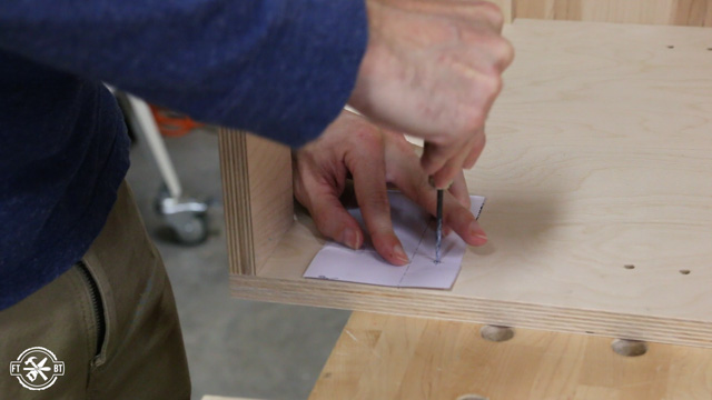 using template to install door hinge on cabinet