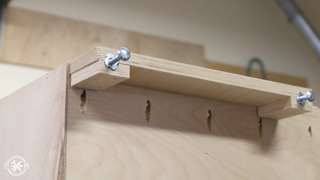 using a bolt as an adjustable foot on wooden cabinet