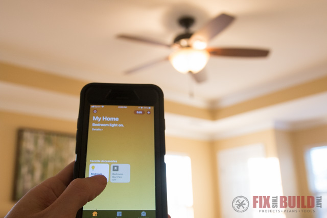 turning on ceiling fan with app on smart phone