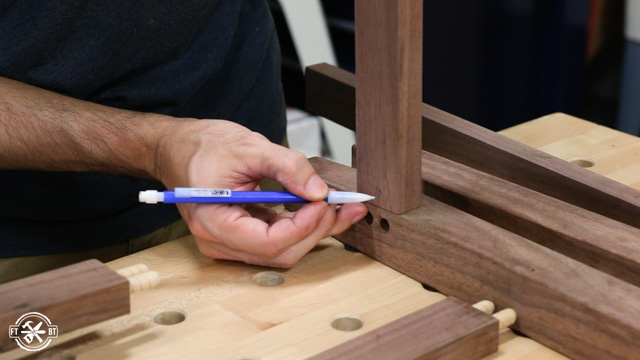 marking the joinery for dowels