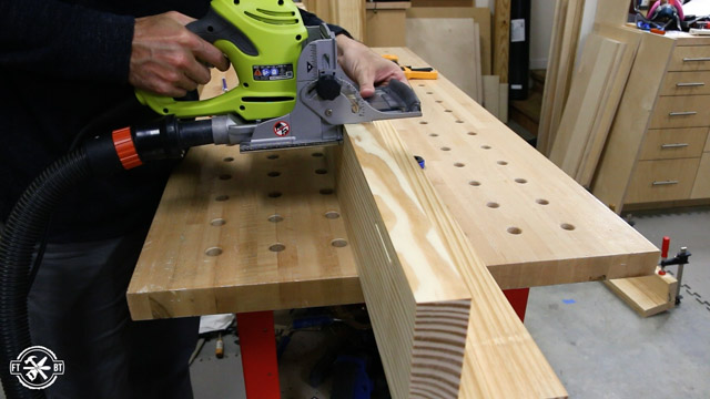 cut biscuit joint on wood