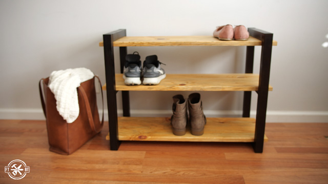 Rustic Torched Wood Shoe Rack