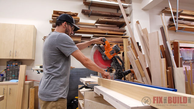 cutting wood on miter saw