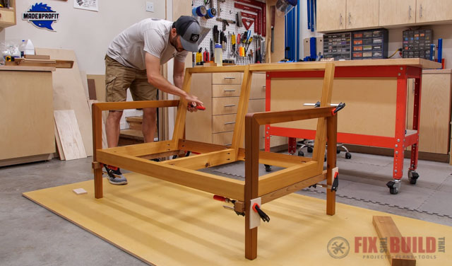 clamping wooden sofa in place