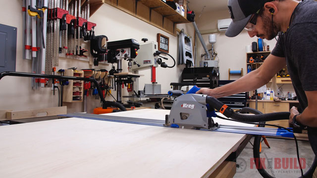 Cutting wood with track saw