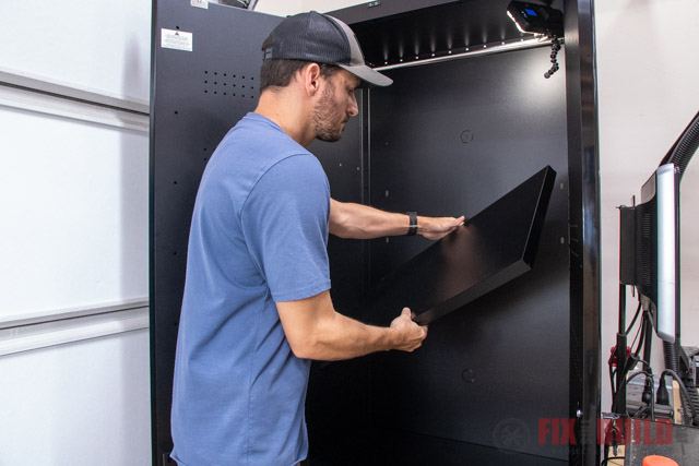 putting shelves in garage cabinet