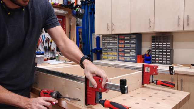 clamping boards together to make a drawer