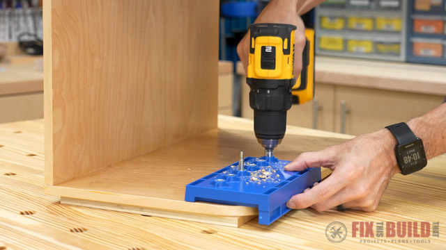 drilling adjustable shelf holes with jig